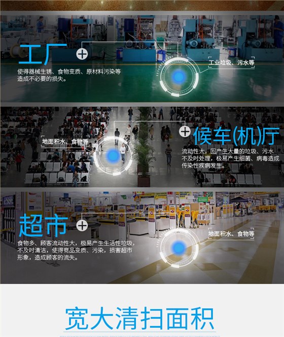 潔博士洗地機適用于超市、候車廳、工廠等場所